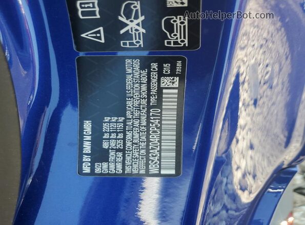 WBS43AZ04RCP54170 2024 BMW M4 Blue Շարժիչի բաժամունքի տեսք