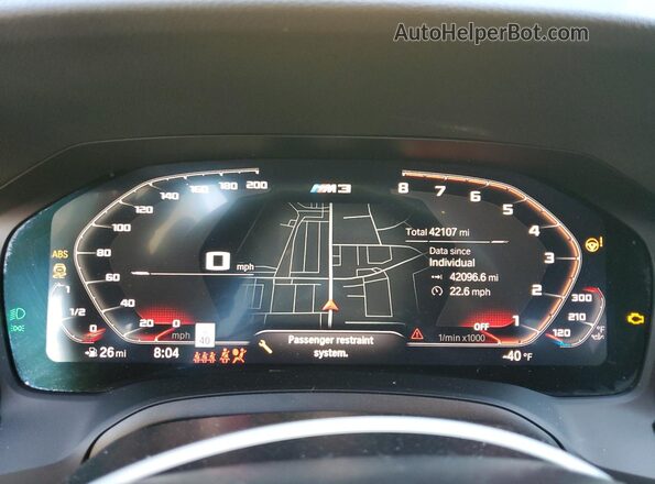 WBS53AY03NFM89739 2022 BMW M3 Yellow Instrument cluster view