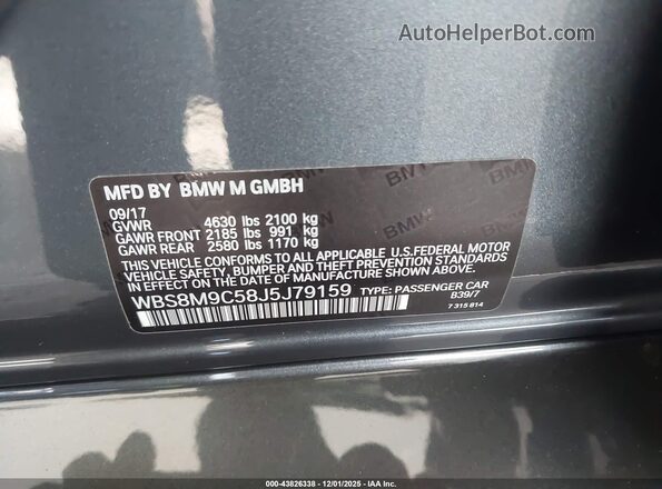 WBS8M9C58J5J79159 2018 BMW M3 Gray 