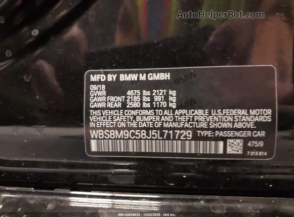 WBS8M9C58J5L71729 2018 BMW M3 Black Շարժիչի բաժամունքի տեսք