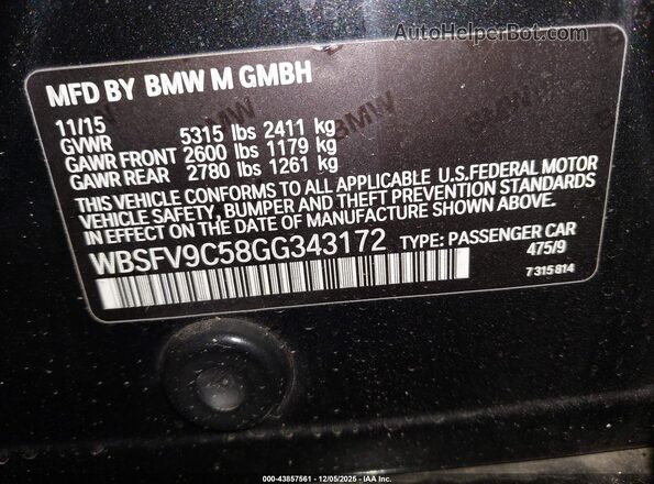 WBSFV9C58GG343172 2016 BMW M5 Black ძრავის განყოფილების ხედი