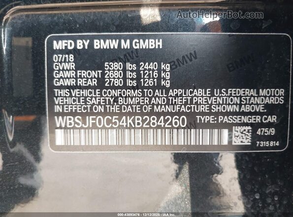 WBSJF0C54KB284260 2019 BMW M5 Black 