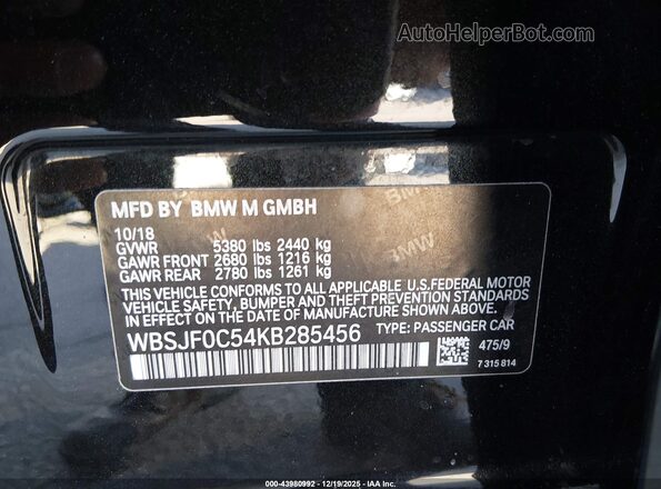 WBSJF0C54KB285456 2019 BMW M5 Black Շարժիչի բաժամունքի տեսք