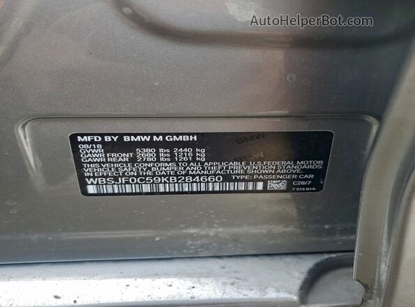 WBSJF0C59KB284660 2019 BMW M5 Gray Engine compartment view