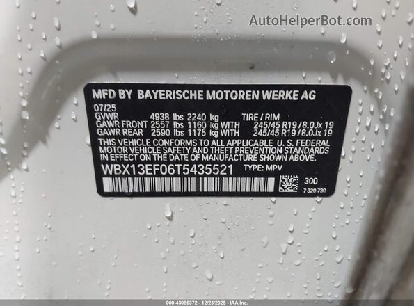 WBX13EF06T5435521 2026 BMW X1 White Вид підкапотного простору