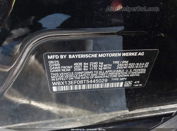 WBX13EF08T5445029 2026 BMW X1 Black 