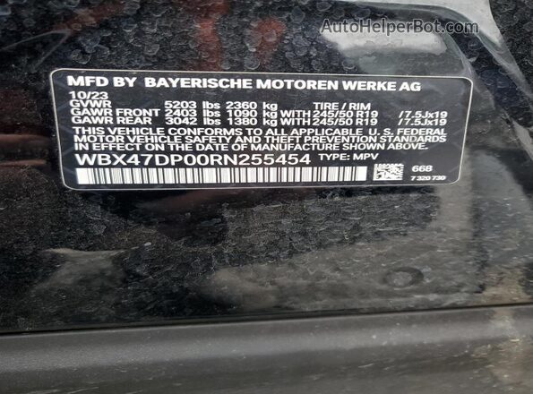 WBX47DP00RN255454 2024 BMW X3 Black Vista de la etiqueta del VIN