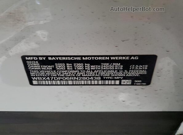 WBX47DP06RN280438 2024 BMW X3 Белый Вид наклейки с VIN-кодом