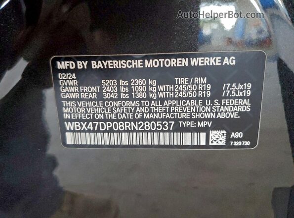 WBX47DP08RN280537 2024 BMW X3 Gray VIN sticker view