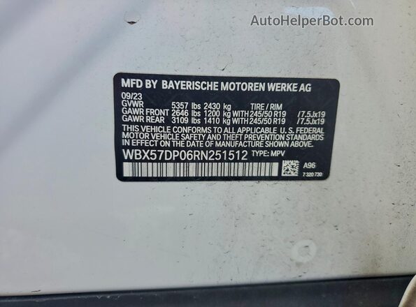 WBX57DP06RN251512 2024 BMW X3 Белый Вид наклейки с VIN-кодом