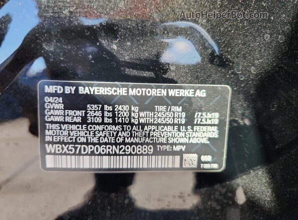 WBX57DP06RN290889 2024 BMW X3 Black VIN sticker view