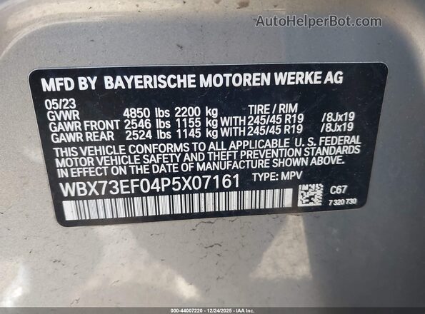 WBX73EF04P5X07161 2023 BMW X1 Silver ძრავის განყოფილების ხედი