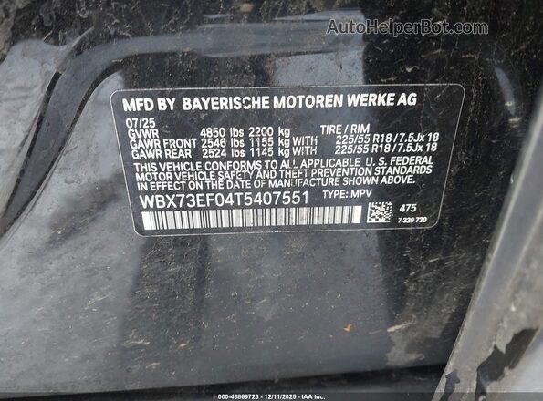 WBX73EF04T5407551 2026 BMW X1 Black Вид підкапотного простору