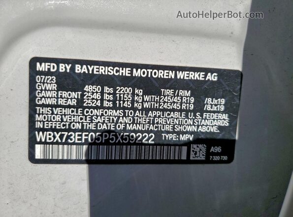 WBX73EF05P5X59222 2023 BMW X1 White 