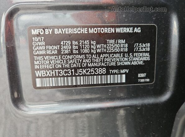WBXHT3C31J5K25388 2018 BMW X1 Gray 