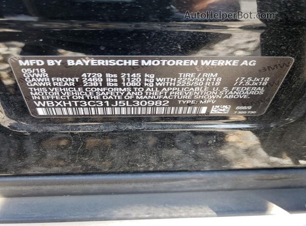 WBXHT3C31J5L30982 2018 BMW X1 Black 