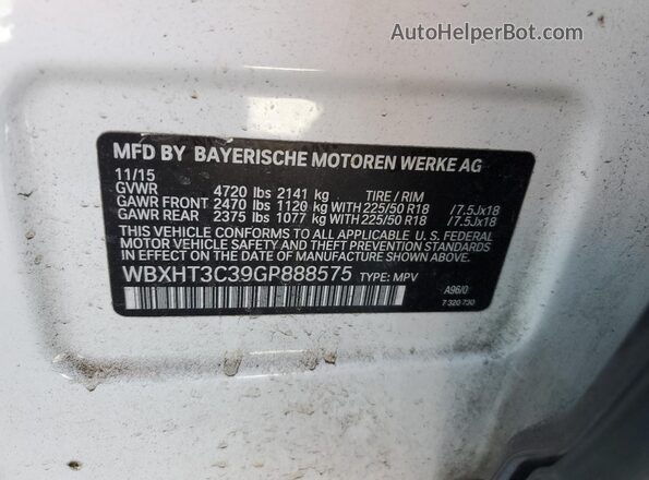 WBXHT3C39GP888575 2016 BMW X1 White VIN sticker view