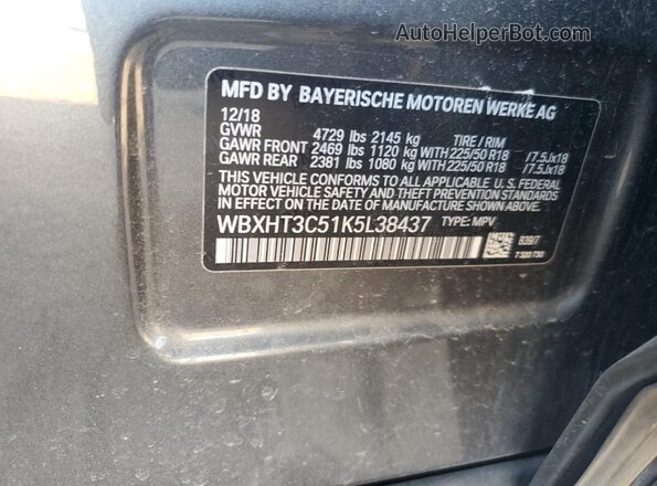 WBXHT3C51K5L38437 2019 BMW X1 Gray Շարժիչի բաժամունքի տեսք