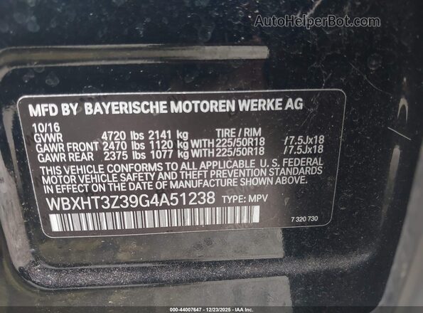 WBXHT3Z39G4A51238 2016 BMW X1 Black Widok komory silnika
