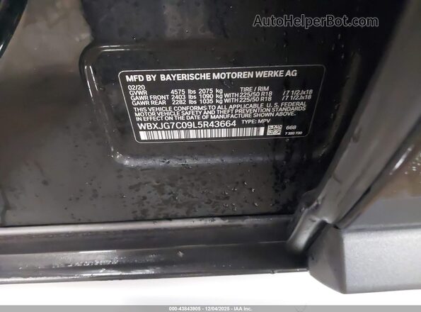 WBXJG7C09L5R43664 2020 BMW X1 Black Вид підкапотного простору
