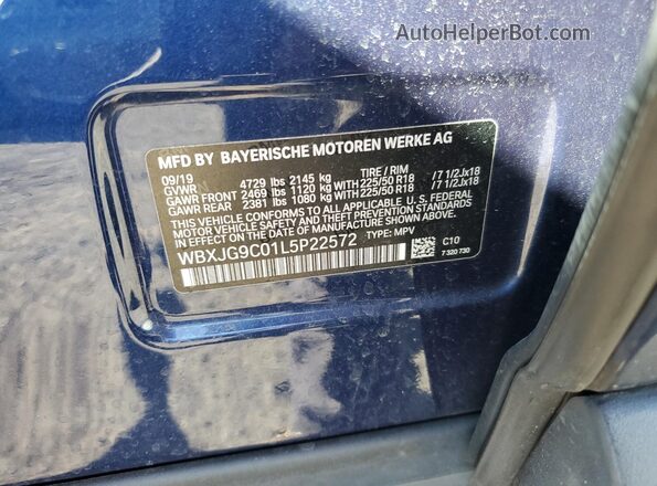 WBXJG9C01L5P22572 2020 BMW X1 Синий Панорамный вид салона 360°