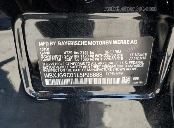 WBXJG9C01L5P98888 2020 BMW X1 Black VIN sticker view