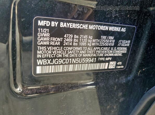 WBXJG9C01N5U59941 2022 BMW X1 Black VIN კოდის სტიკერის ხედი
