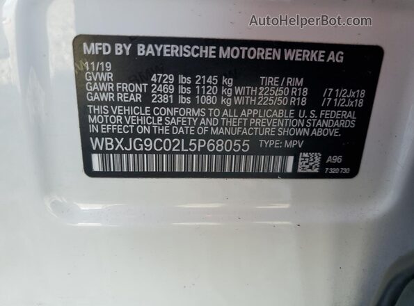WBXJG9C02L5P68055 2020 BMW X1 White Vista del compartimento del motor