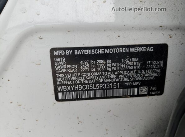 WBXYH9C05L5P33151 2020 BMW X2 Белый Панорамный вид салона 360°