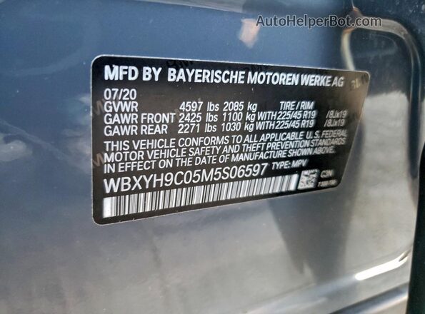 WBXYH9C05M5S06597 2021 BMW X2 Gray VIN sticker view
