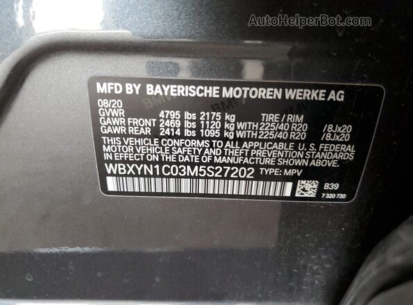 WBXYN1C03M5S27202 2021 BMW X2 Gray ძრავის განყოფილების ხედი