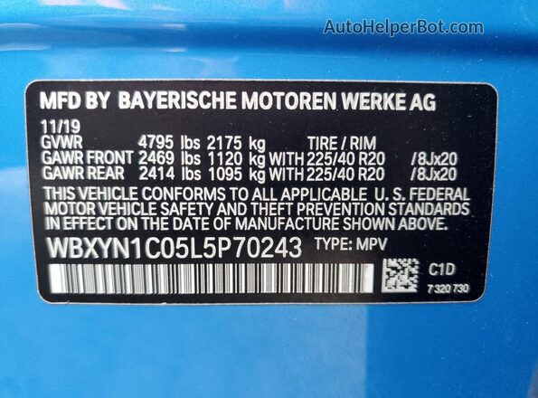 WBXYN1C05L5P70243 2020 BMW X2 Синий Вид наклейки с VIN-кодом