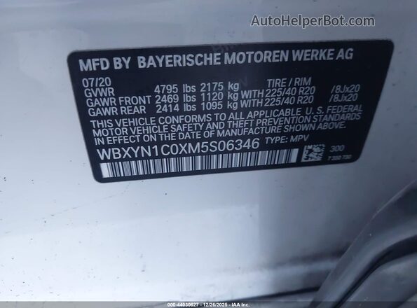 WBXYN1C0XM5S06346 2021 BMW X2 White ძრავის განყოფილების ხედი