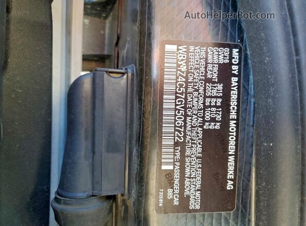 WBY1Z4C57GV506722 2016 BMW I3 Black Вид підкапотного простору