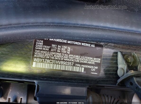 WBY1Z8C31HV890357 2017 BMW I3 Gray Vista del compartimento del motor