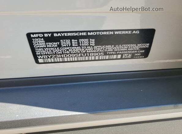 WBY23HD09SFU18905 2025 BMW I4 White Вид наклейки з VIN-кодом