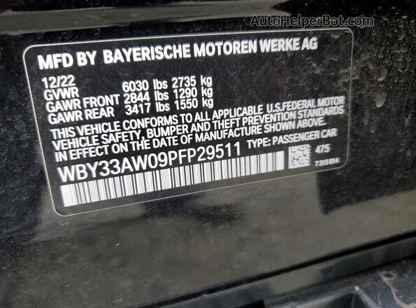 WBY33AW09PFP29511 2023 BMW I4 Black VIN sticker view