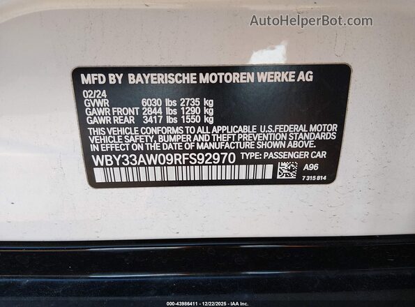 WBY33AW09RFS92970 2024 BMW I4 Gold Вид підкапотного простору