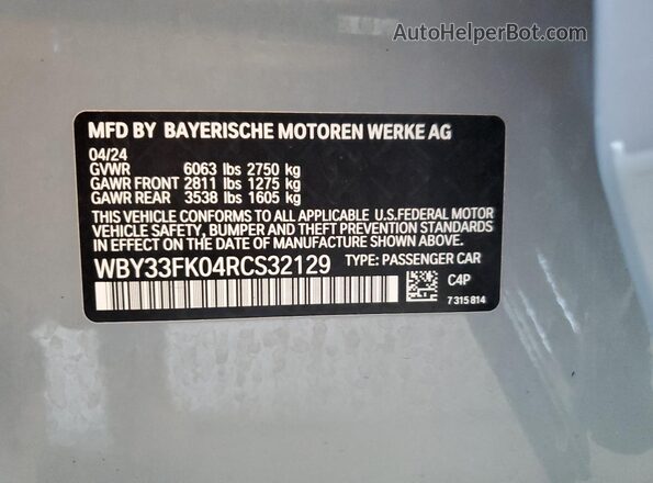 WBY33FK04RCS32129 2024 BMW OTHER Gray VIN կոդի պիտակի տեսք