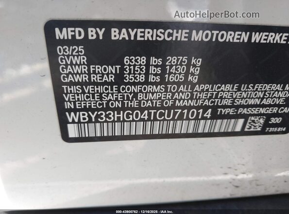WBY33HG04TCU71014 2026 BMW OTHER White Widok naklejki z numerem VIN