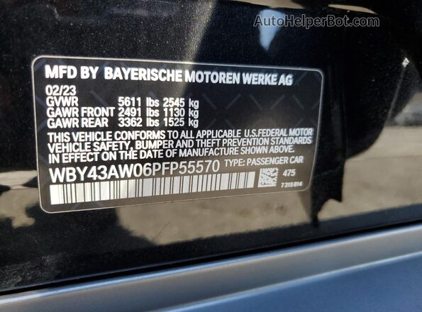 WBY43AW06PFP55570 2023 BMW I4 Black VIN კოდის სტიკერის ხედი