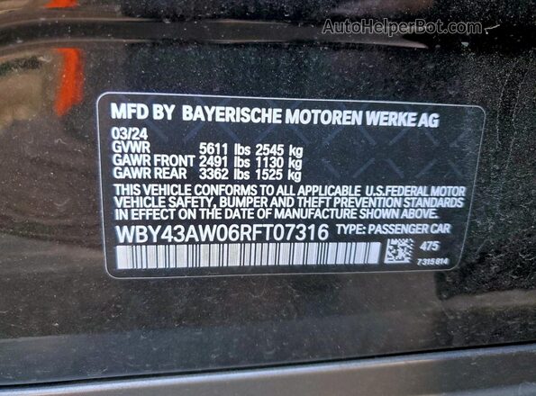 WBY43AW06RFT07316 2024 BMW I4 Black Вид підкапотного простору