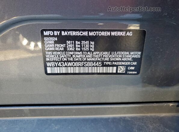 WBY43AW08RFS88445 2024 BMW I4 Gray VIN կոդի պիտակի տեսք