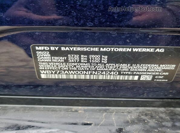 WBY73AW00NFN24240 2022 BMW I4 Blue Vista del compartimento del motor