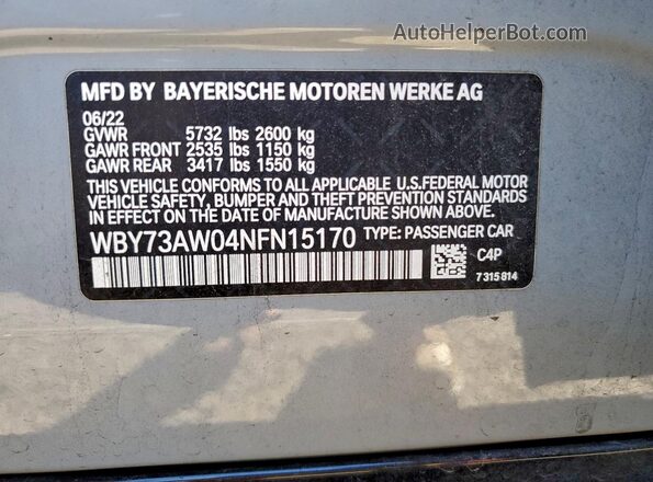 WBY73AW04NFN15170 2022 BMW I4 Gray VIN sticker view