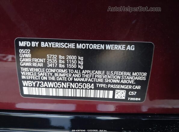 WBY73AW05NFN05084 2022 BMW I4 Бордовый Вид подкапотного пространства