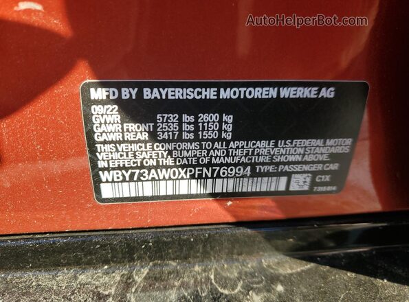 WBY73AW0XPFN76994 2023 BMW I4 Orange Vista del compartimento del motor