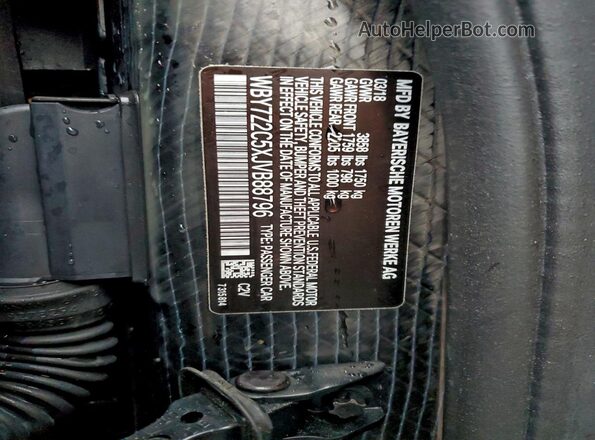WBY7Z2C5XJVB88796 2018 BMW I3 Gray VIN კოდის სტიკერის ხედი