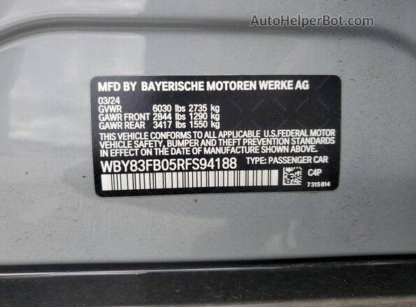 WBY83FB05RFS94188 2024 BMW I4 Gray Вид підкапотного простору