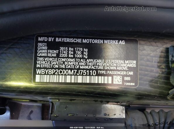 WBY8P2C00M7J75110 2021 BMW I3 Gray Widok komory silnika
